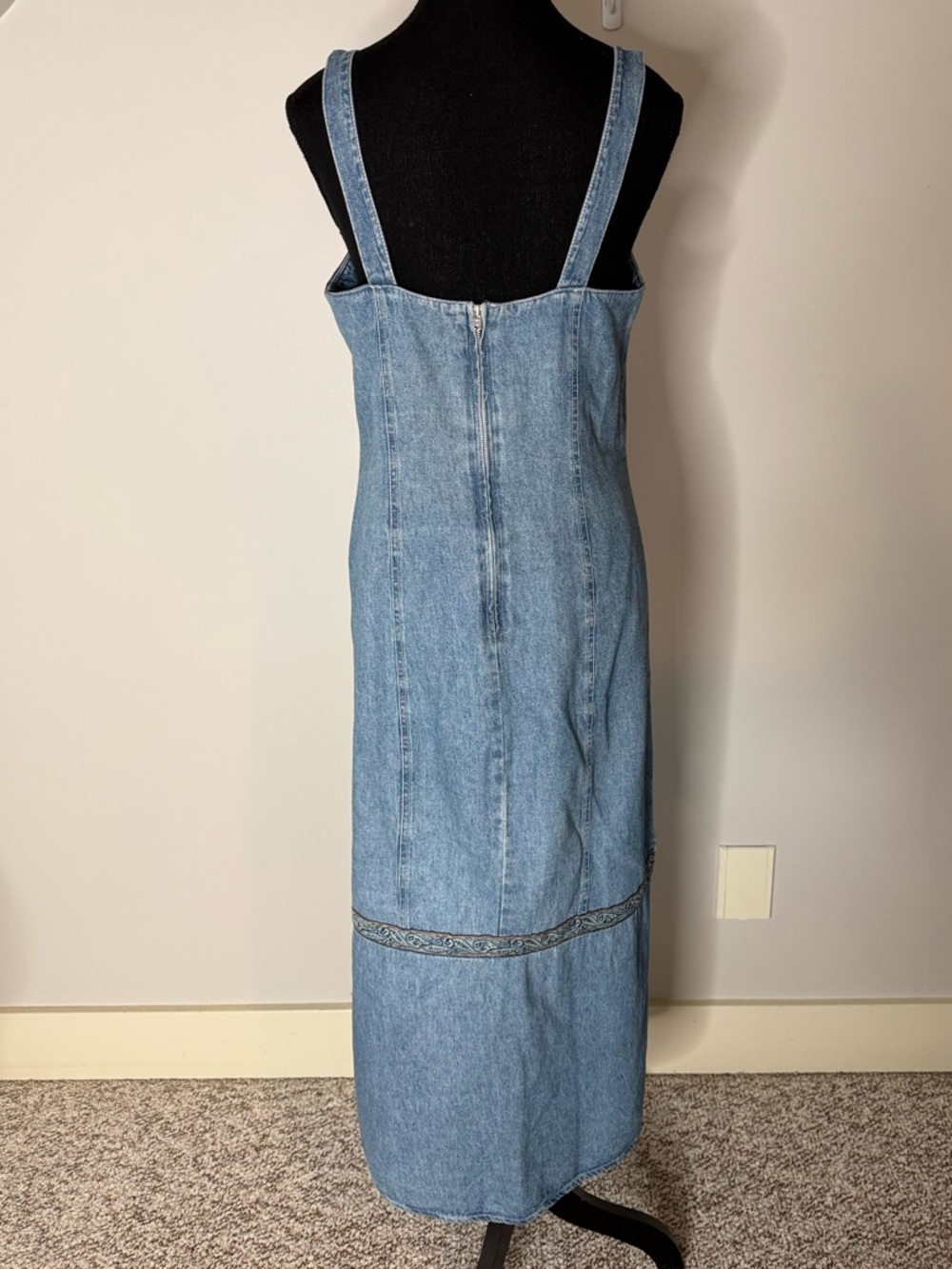 SKETCHES Vintage Sleeveless Denim Maxi Jean Dress Paisley Embellishment Size 12 - Picture 8 of 12